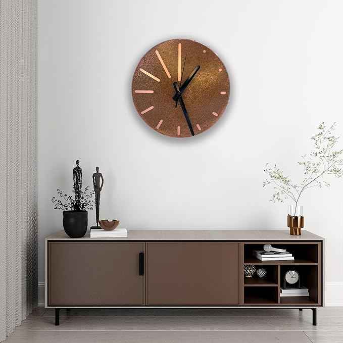 Handmade Pure Copper Wall Clock for Home Decoration, Decor Clock for Living Room, Bedroom and Kitchen, Rustic Decorative Mural Clock Art for Farmhouse (Lines of Time, 11)