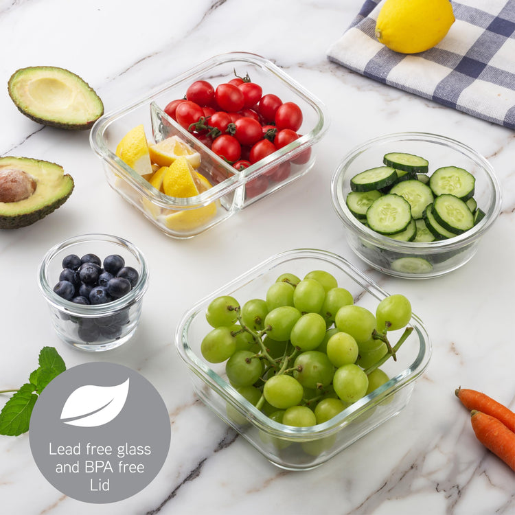 Premium 32 Pc. Borosilicate Glass Food Container Set with Dividers