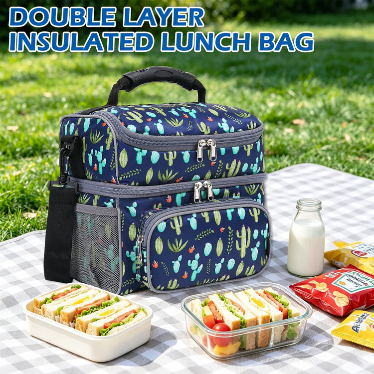 Double Layer Cooler Insulated Lunch Bag Adult Lunch Box Large Tote Bag for Men (2 Count)