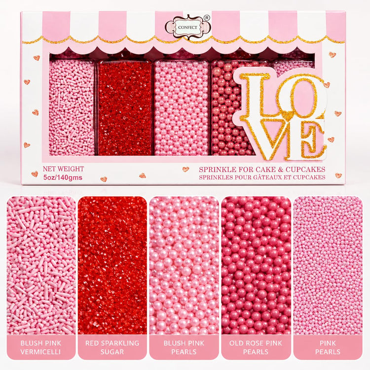 Sprinkles for Cakes & Cupcakes Decoration Assorted pack of 5 Pink Pop Sprinkles Mix Blush Pink (5 Ounce)
