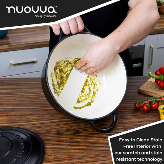 Cast Iron Dutch Oven with Lid – Non-Stick Ovenproof Enamelled Casserole Pot – Sturdy Dutch Oven Cookware – Black, 7.3-Quart, 30cm – by Nuovva - Nestoria