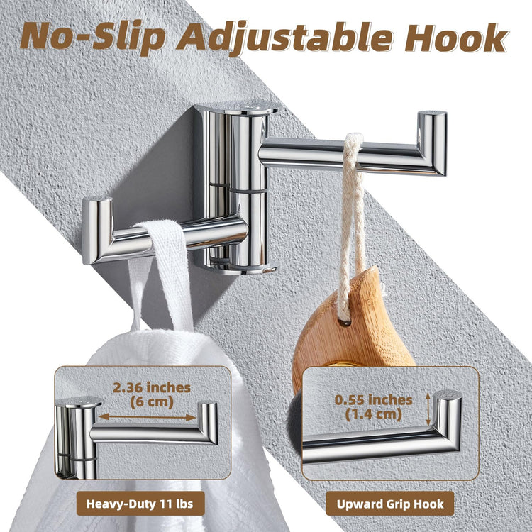 Polished Chrome Swivel Towel Hook with 2 Rotating Arm