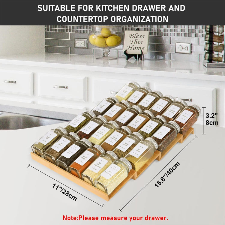Spice Drawer Organizer with 24 Spice Jars