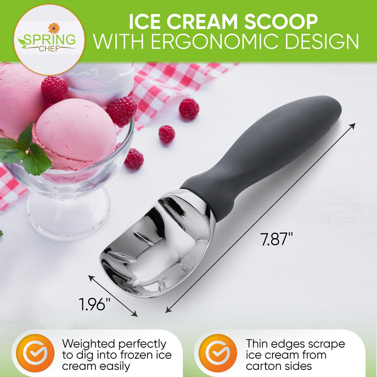 Heavy Duty Metal Ice Cream Scoop with Soft Grip Handle