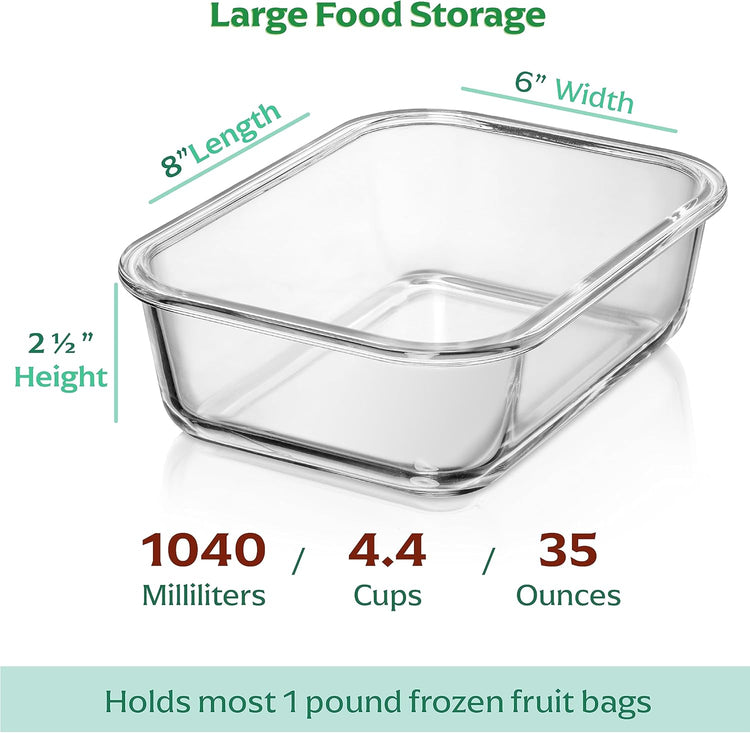 Fusion Gourmet 8 Pack 35 oz Glass Storage Containers with Lids - Airtight, Leakproof, Oven, Microwave & Freezer Safe, Stain & Odor Resistant, Reusable Meal Prep Containers (16-Piece)
