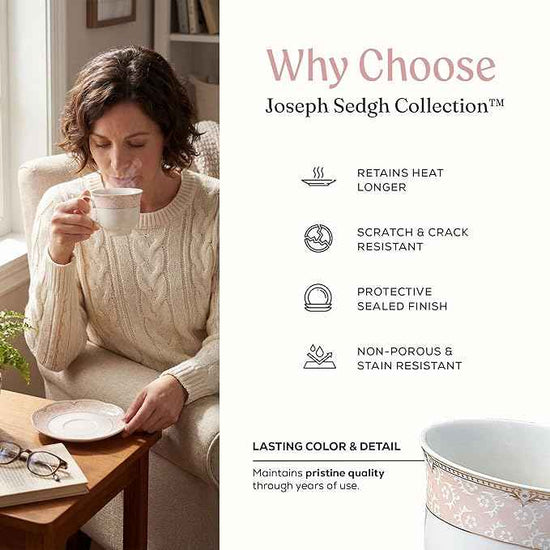 Joseph Sedgh Collection "Sandra" 57-Piece Bone China Dinnerware Set, Service for 8, Blush Pink and Gold