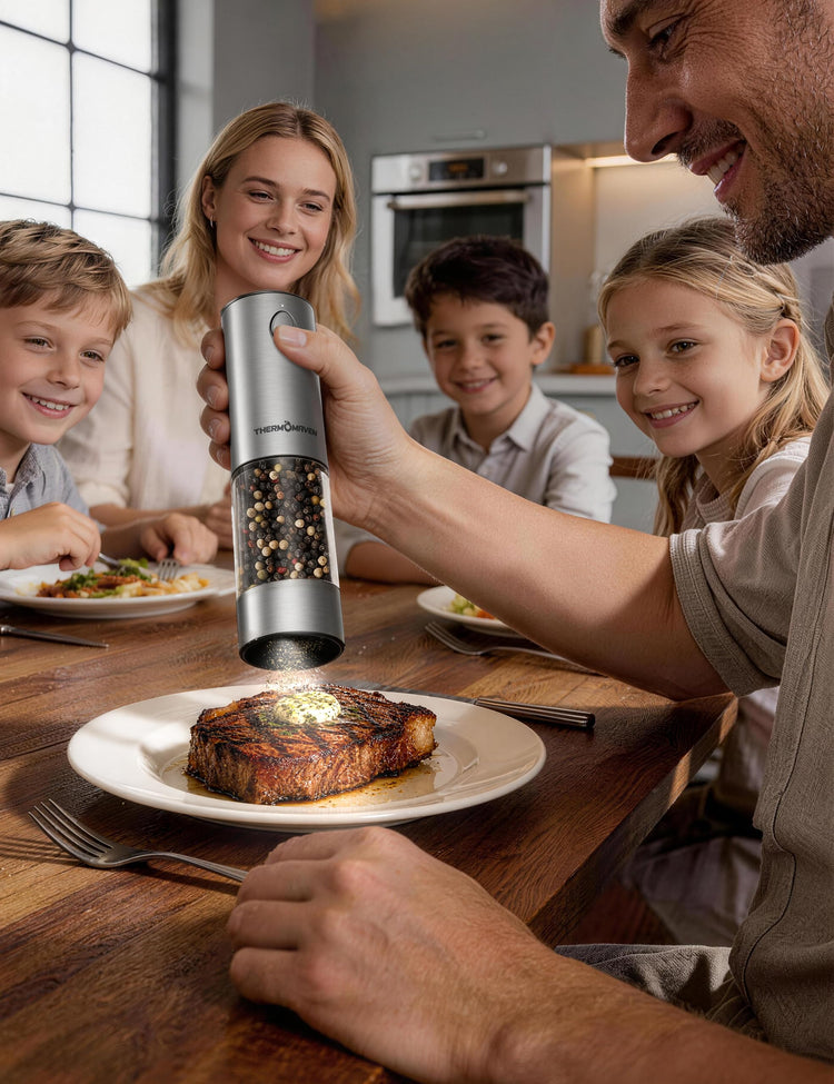 Electric Salt and Pepper Grinder Set with 110ML Large Capacity (Large / Midnight Black)