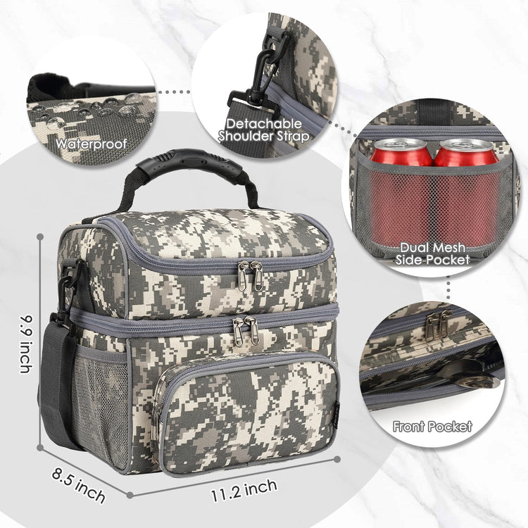Double Layer Cooler Insulated Lunch Bag Adult Lunch Box Large Tote Bag for Men (2 Count)