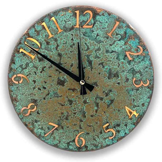 Handmade Pure Copper Wall Clock for Home Decoration, Decor Clock for Living Room, Bedroom and Kitchen, Rustic Decorative Mural Clock Art for Farmhouse (Numbers of Patina, 17.7)