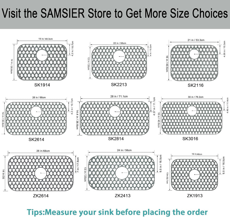 Sink Protectors for Kitchen Sink 13x11 &16x12 &19x14 &22x13 &24x13 &26x14 &28x14 &30x16, Large Silicone Sink Mats Grid for Bottom of Farmhouse Sink (19”x13”, Center Drain)