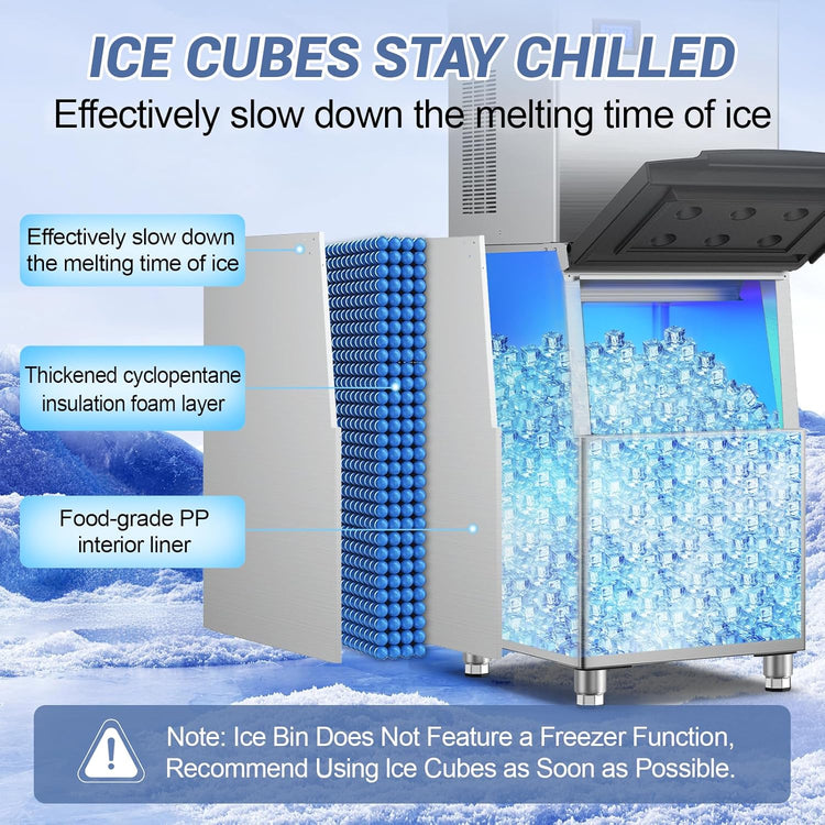 Ice Maker Commercial Ice Machine Large Capacity Stainless Steel 500 Lbs/24H Industrial Ice Machine, 350 Lbs Storage Commercial Ice Machines Free Standing, Cubes Ice Makers Commercial