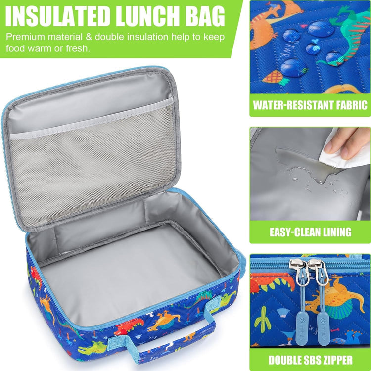 Fimibuke Kids Bento Snack Lunch Box with 4 Compartment, Insulated Bag, Stainless Steel Vacuum Thermos Food Jar, Ice Pack, Utensils Set, Birthday Gift for Age 3-12 Back to School Toddler Girl Boy