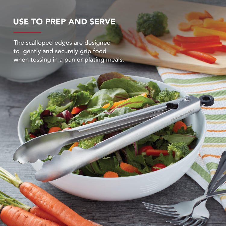 Set of 2 Stainless Steel Tongs with Scalloped Edges Easy Lock Dishwasher Safe Durable and Versatile 7 Inch and 9 Inch Silver