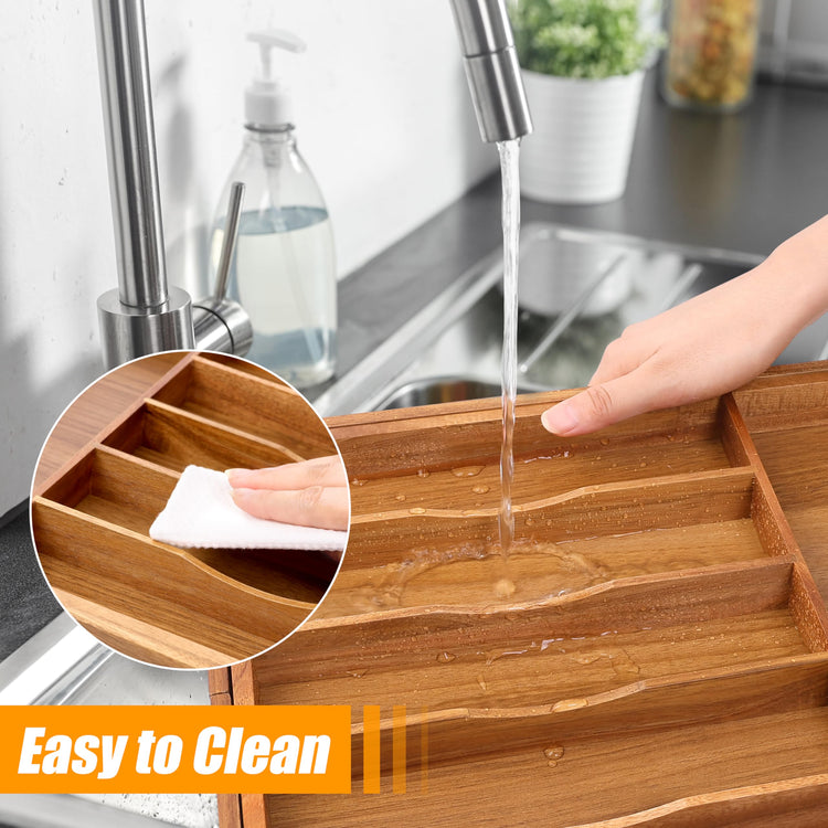 Large Premium Acacia Wood Silverware Organizer