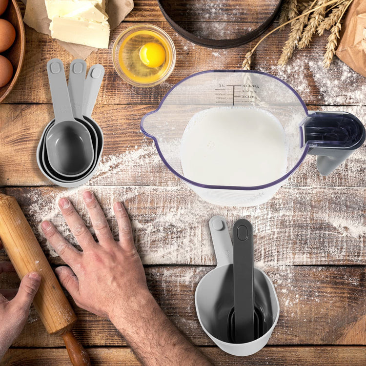 Stackable 10 Piece Measuring Cups and Spoons Set with Lids