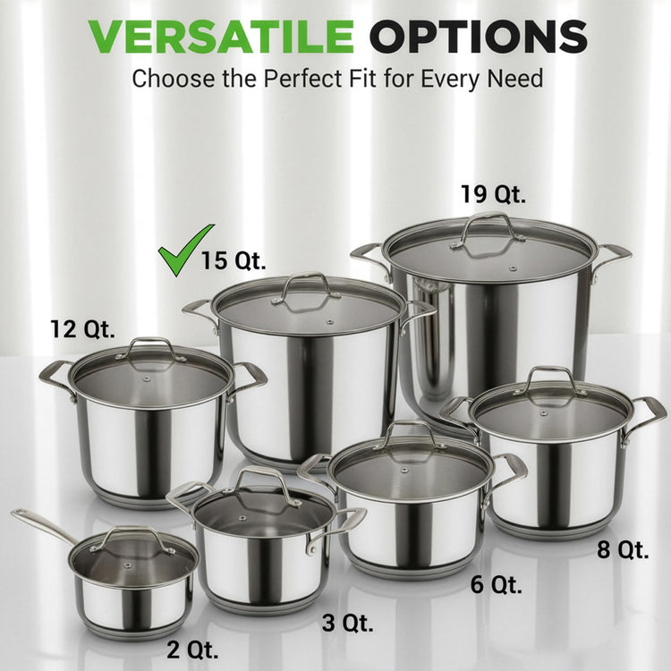 15 Quart Stainless Steel Stock Pot with Tempered Glass Lid