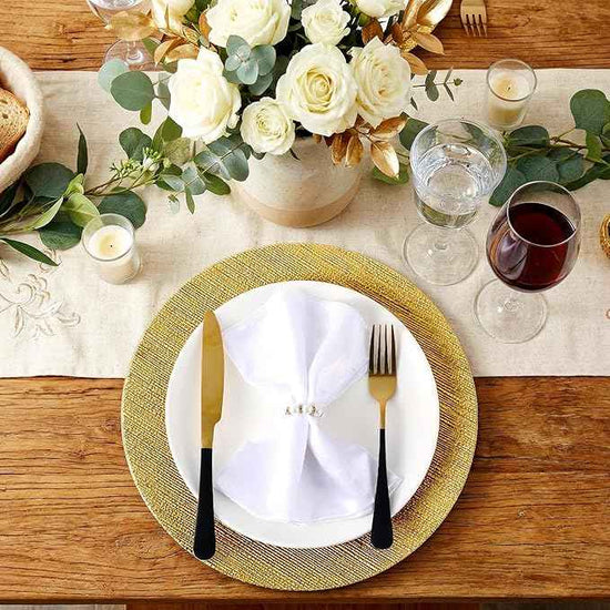 Tanlade 30 Pcs Charger Plates Bulk 13 Inch Plastic Texture Strip Wedding Chargers Floral Decorative Plates with Metallic Ruffled Rim for Wedding Party, Holiday Event Supplies(Gold)