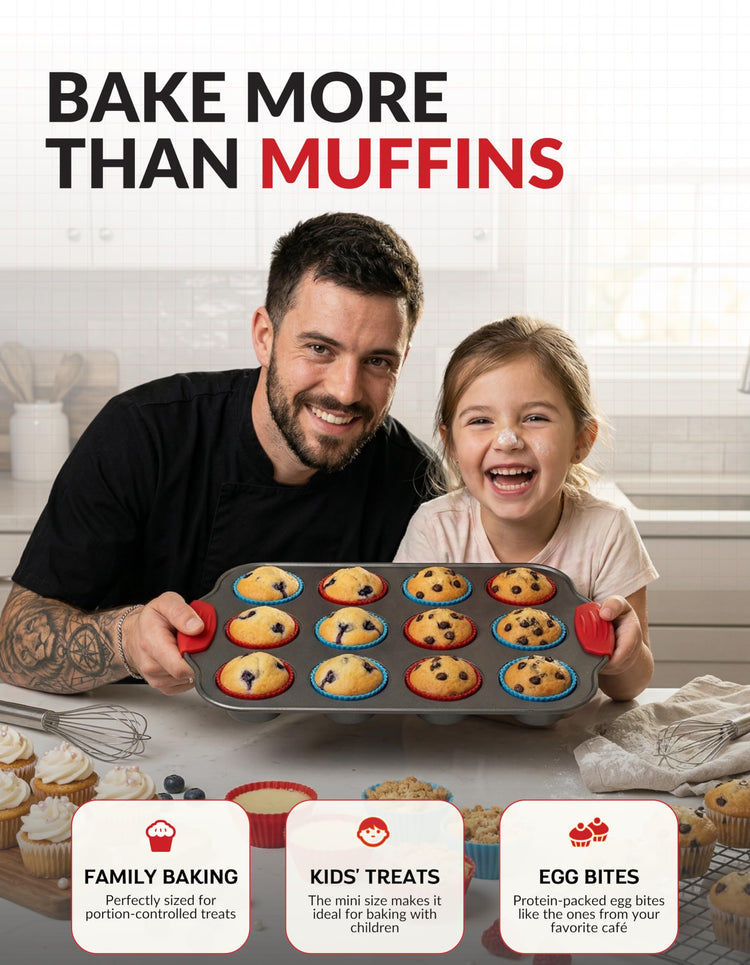 12 Cup Mini Muffin Pan with Silicone Muffin Liners. Professional Cupcake Pan for Baking Muffin Mold