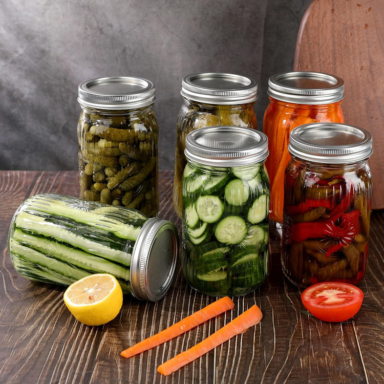 6 Pack 32 oz Wide Mouth Mason Jars with Airtight Lids - Glass Canning Jars for Food Preservation, Storage, Pickling, Crafts & DIY Projects, Durable Quart Glass Jars Dishwasher Safe