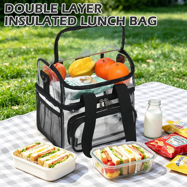 Clear Bag Double Decker Lunch Bag for Stadium Events Adult Large Transparent Tote for Men