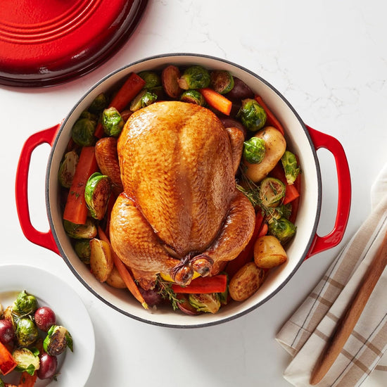 Amazon Basics Cast Iron Dutch Oven Pot with Lid, Enameled, Round, Dual Handles, Heavy-Duty, Large, 7.3-Quart, Red - Nestoria
