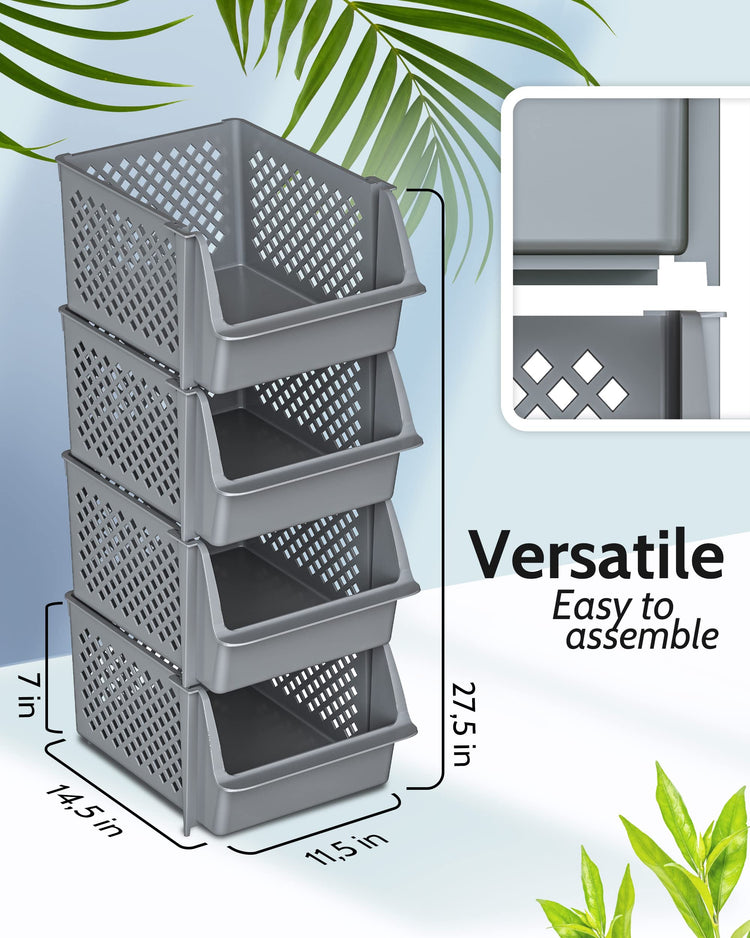 Stackable Storage Bins Open Front for Pantry Storage (4 Count)