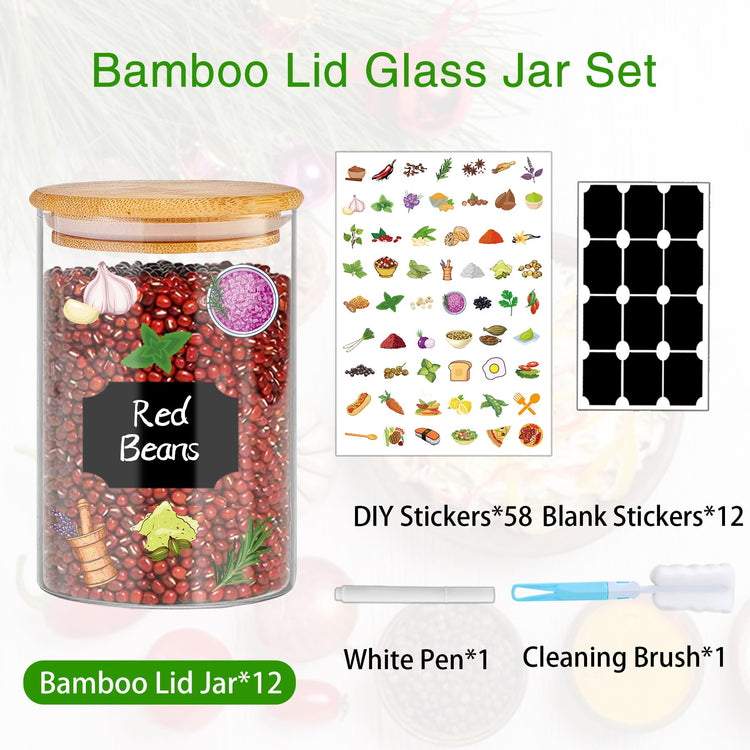 Glass Jars with Bamboo Lids 20 oz (12 Count)