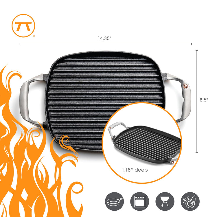 Cast Iron Grill Pan With Ridges 8.5” x 14.25” x 1.5”