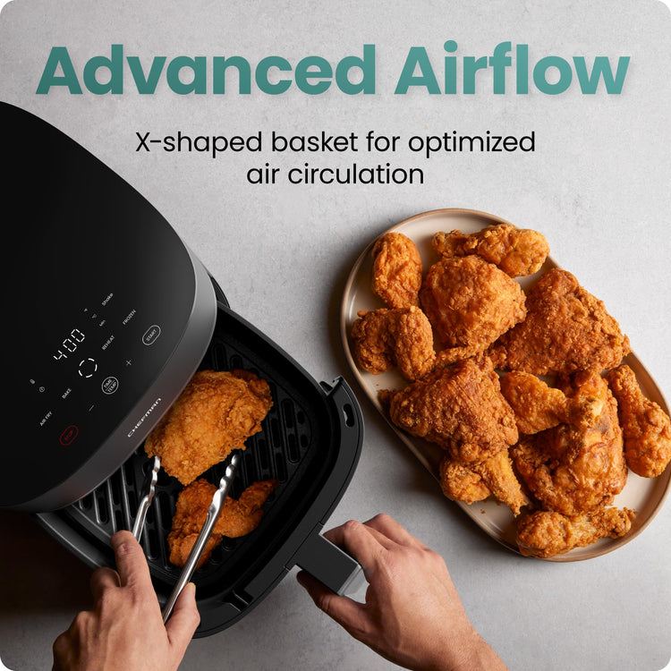 TurboX 4-in-1 Air Fryer, 5-Quart Airfryer for Extra Crispy Chicken, Fries, Wings, and More, Air Fry, Bake, Reheat, and Frozen Functions, Digital Touch Controls, Dishwasher Safe - Gray