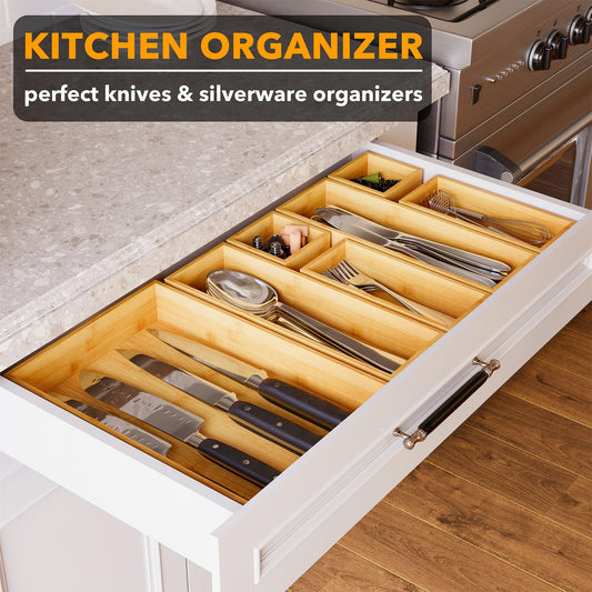 7 Piece Bamboo Drawer Organizer Storage Boxes Set
