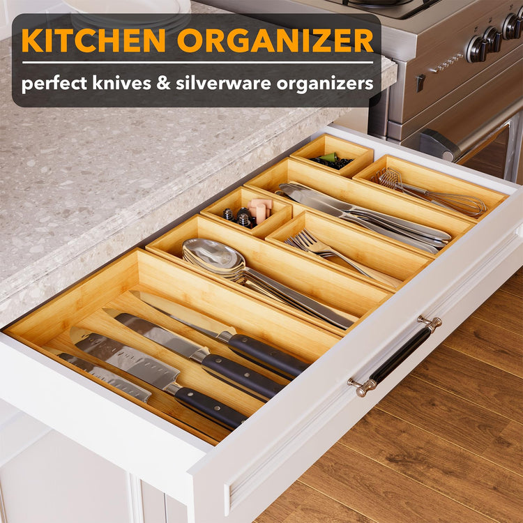 7 Piece Bamboo Drawer Organizer Storage Boxes Set
