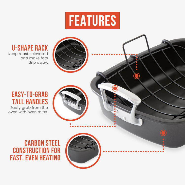 Deluxe Large Carbon Steel Roasting Pan with U