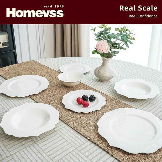 HomeVss, New Bone China Dinnerware Set, Embossed Lotus, 16pc Set