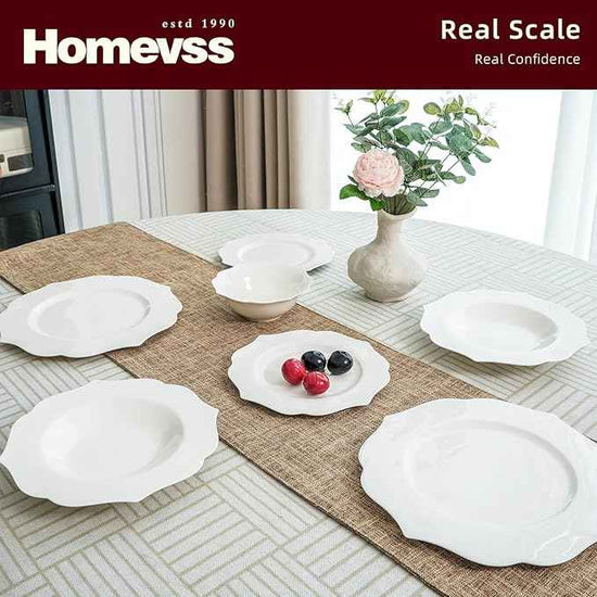 HomeVss, New Bone China Dinnerware Set, Embossed Lotus Design, 40pc Set