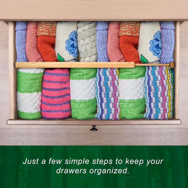 4 Pack Bamboo Drawer Dividers, Adjustable Length from 12 Inch to 17 Inch, Expandable Kitchen Drawer Organizer, Drawer Organization Separators for Clothes, Kitchen, Bedroom, Dresser, Office (Beige)