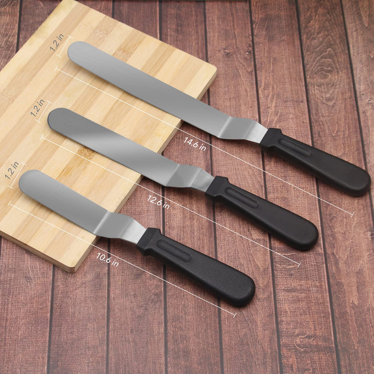 Stainless Steel Icing Spatulas Angled Cake Spatulas with 3 Cake Smoother Scrapers (6 Count)