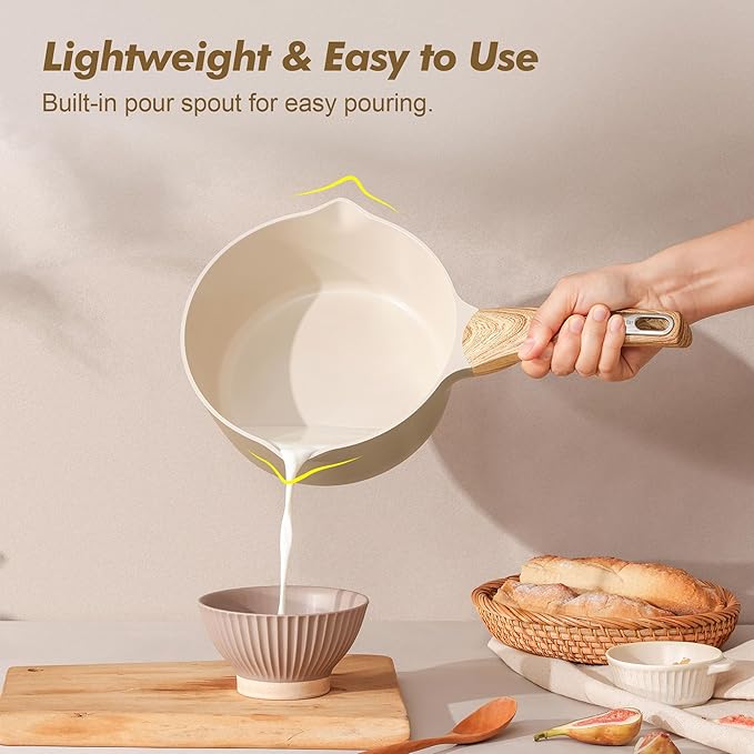 SENSARTE Ceramic Nonstick Sauce Pan with Lid, 2.5 Quart Saucepan with Double Spout, Large Cooking Pot, Non toxic Kitchen Sauce Pot, Non stick Saucier Pan, Induction Cookware, PFOA PTFE PFAS Free