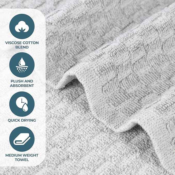 Superior Juno Viscose Cotton Blend Medium Weight Towels, for Bathroom, Shower, Spa, Plush, Quick Dry, Ultra-Soft Towels, Bath Essentials, Border Detail, 3 Piece Assorted Towel Set, Platinum