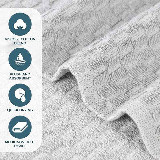 Superior Juno Viscose Cotton Blend Medium Weight Towels, Guest Bath, Bathroom, Shower, Spa, Plush, Quick Dry, Ultra-Soft Towels, Bath Essentials, Border Detail, 12 Piece Assorted Towel Set, Platinum
