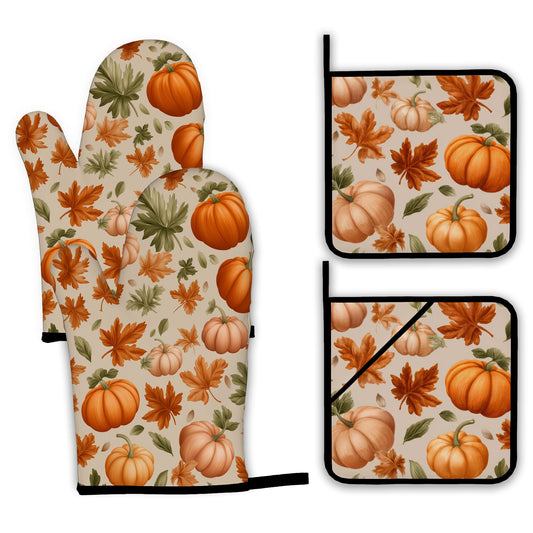Fall Pumpkin Oven Mitts and Pot Holders (4 Count)