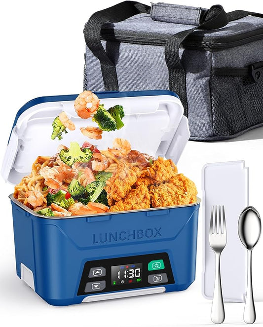 EAST OAK Cordless Electric Lunch Box for Adults, Heated Lunch Box Battery Powered with Automatic Heating, 5.5 Cups Portable Food Warmer with Removable Tray Divider