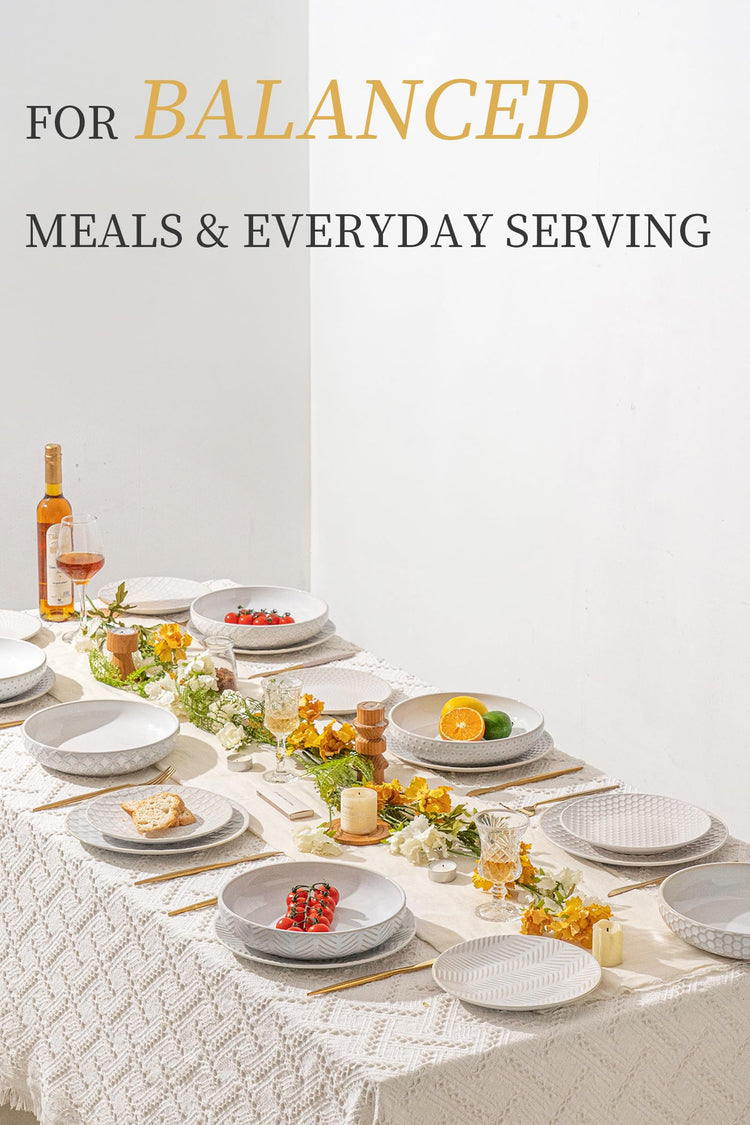 18 Piece Embossed Ceramic Dinnerware Set (18 Count)