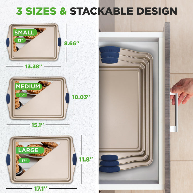 3‑Piece Non‑Toxic Cookie Sheets for Baking