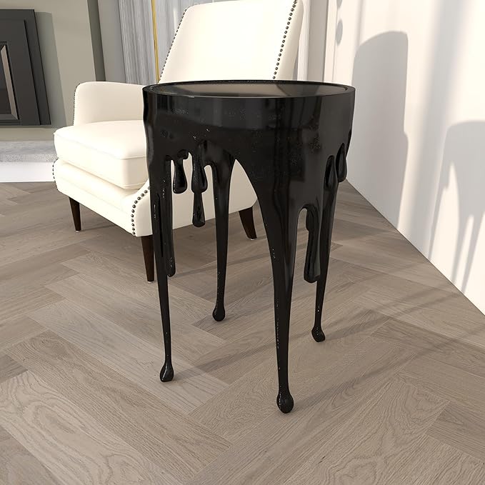 Deco 79 Aluminum Metal Side End Accent Table Melting Drip End Table with Glass Tabletop, Side Table 16" x 16" x 25", Black