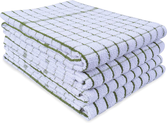 AMOUR INFINI Kitchen Towels Set of 4 - Highly Absorbent, Super Soft Terry Cotton 20x28 Inch Dish Towels with Hanging Loop - Hand & Tea Towels for Cleaning & Drying Dishes (Green) - Nestoria