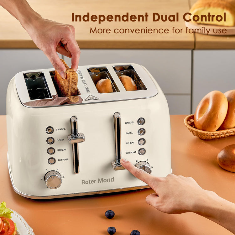 Toaster 4 Slice Retro Stainless Steel with Extra Wide Slots Bagel