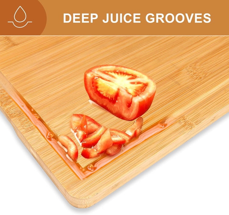 Bamboo Cutting Board Set of 3 With Holder Extra Large Bamboo Chopping Board for Kitchen Charcuterie Boards Bread Cheese Fruit Bread Cheese Meat