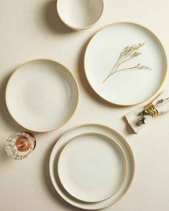 Stoneware Dinnerware Sets, Ceramic Plates and Bowls Set, Microwave & Dishwasher Safe Kitchen Dishes, Modern Dinner Salad Plates | Cereal Bowls, Dishware Sets Service for 4 Yellow White