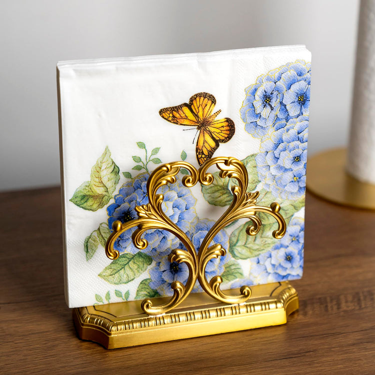 1 Gold Napkin Holder and 50 PCS Hydrangea Paper Napkins