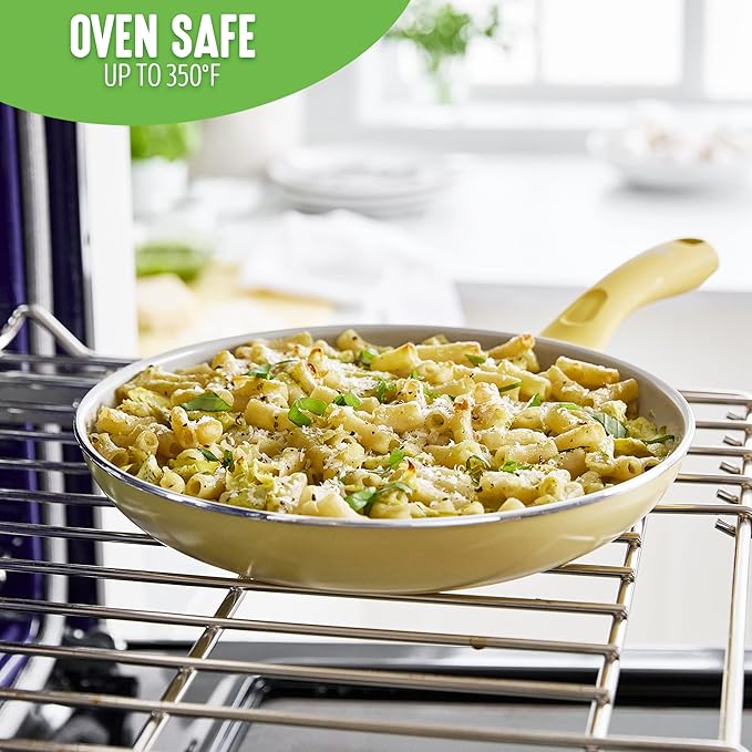 GreenLife Soft Grip Healthy Ceramic Nonstick 15 Piece Kitchen Cookware Pots and Frying Sauce Saute Pans Set, PFAS-Free with Kitchen Utensils and Lid, Dishwasher Safe, Yellow